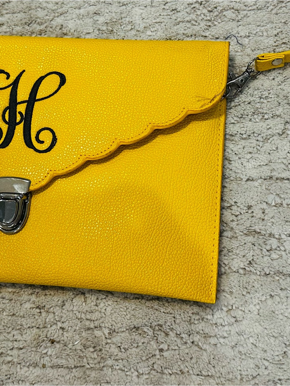 Source Unknown Yellow Scalloped Envelope Wristlet Clutch with Monogram